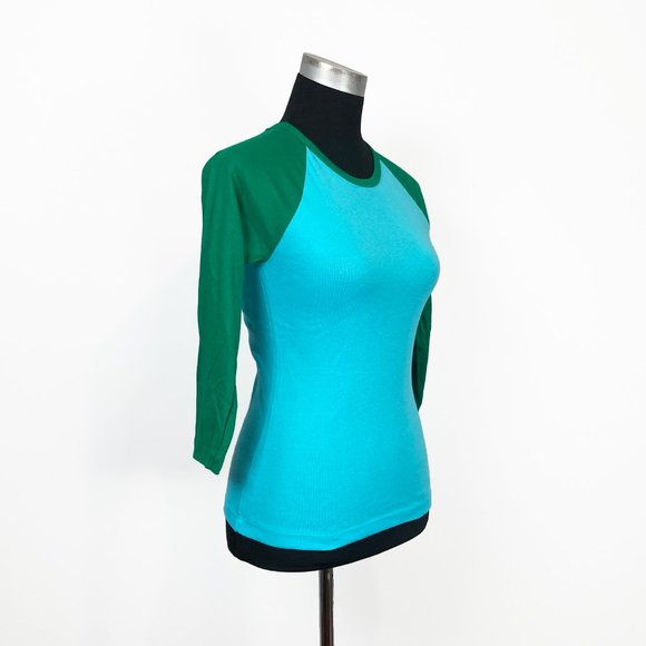 Y2K American Apparel Baby Rib 3/4 Sleeve Raglan Top - Picture 2 of 6